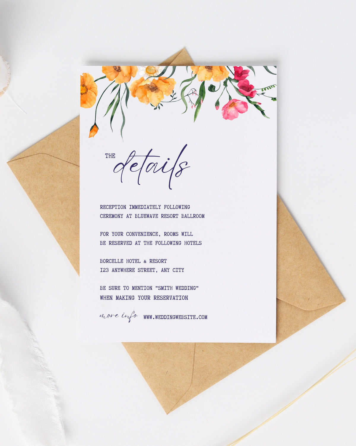 Watercolor Floral Wedding Invitation | Editable Canva Template (5x7 inch)