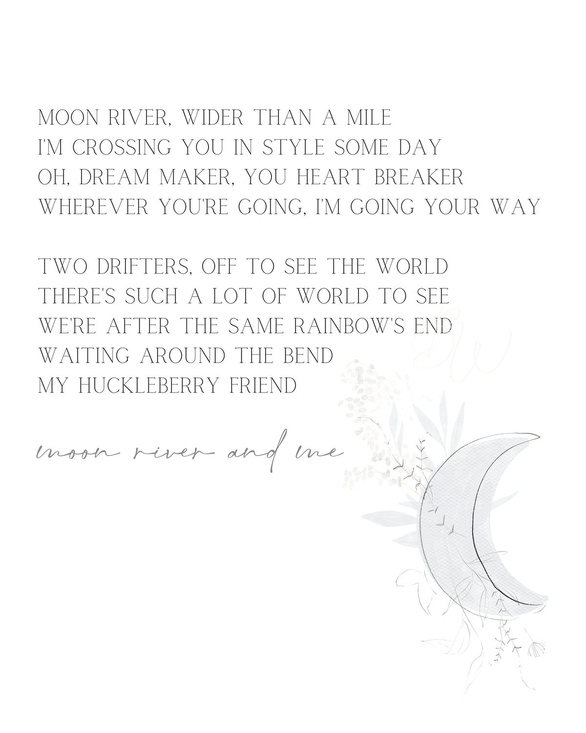 Moon River Lyrics Print | Audrey Hepburn, Nursery Art (Digital Download)