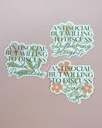 Antisocial But Willing to Discuss Pride and Prejudice Sticker | Jane Austen Bookish Sticker