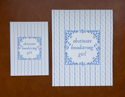 Obstinate Headstrong Girl | Pride and Prejudice Art Print | Jane Austen Print