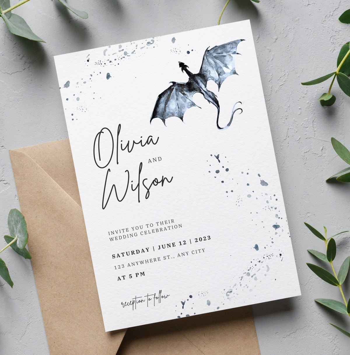 Dragon Wedding Invitation Template | Fantasy Canva Invite (5x7 inch)