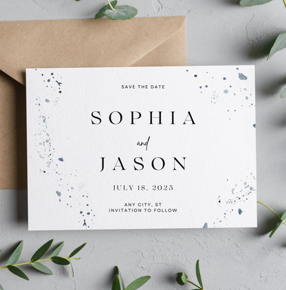 Watercolor Splatter Save The Date | DIY Canva Template