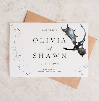 Dragon Save The Date | Fantasy Wedding Canva Template (5x7, 4x6 inch)