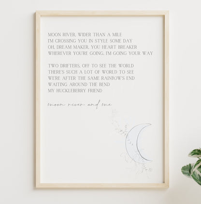 Moon River Lyrics Print | Audrey Hepburn, Nursery Art (Digital Download)