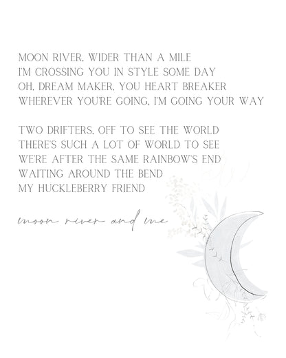 Moon River Lyrics Print | Audrey Hepburn, Nursery Art (Digital Download)