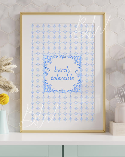 Barely Tolerable | Pride and Prejudice Digital Print | Pride and Prejudice Art | Jane Austen Wall Art