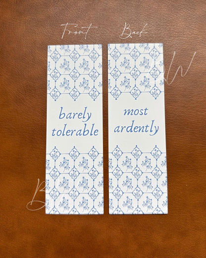 Most Ardently / Barely Tolerable Double Sided Bookmark | Pride and Prejudice | Jane Austen Bookmark