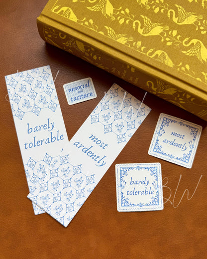Most Ardently / Barely Tolerable Double Sided Bookmark | Pride and Prejudice | Jane Austen Bookmark