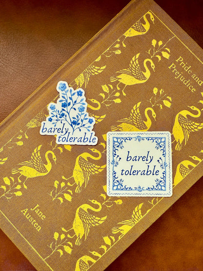 Barely Tolerable | Flowers | Jane Austen | Pride and Prejudice Floral Book Sticker