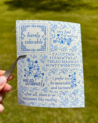 Pride and Prejudice Sticker Sheet | Jane Austen | Barely Tolerable | Most Ardently | Book Sticker | Kindle Sticker