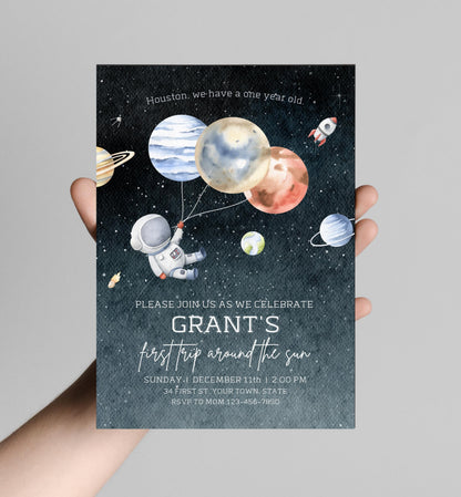 First Trip Around the Sun Birthday Invitation | 1st Birthday Canva Template Invite | 1st Trip Around the Sun | Space 1st Birthday