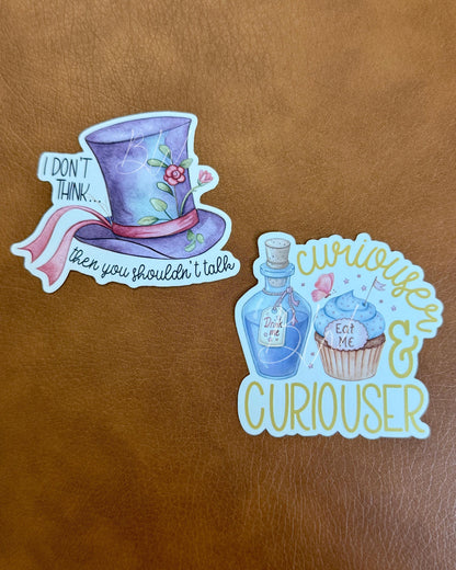 Curiouser Vinyl Sticker | Alice in Wonderland, Bookish Gift