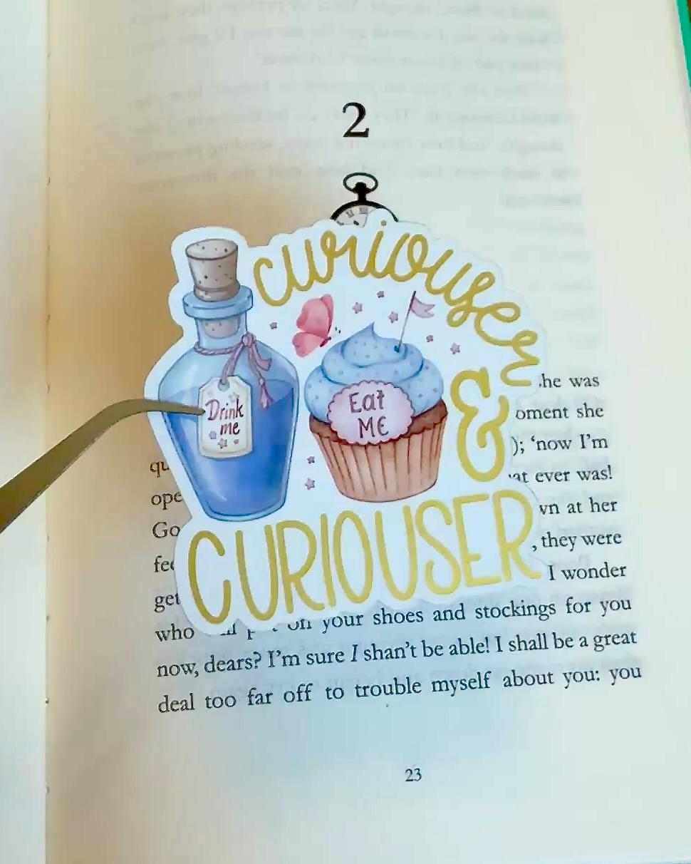 Curiouser Vinyl Sticker | Alice in Wonderland, Bookish Gift