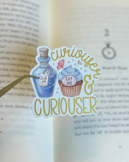 Curiouser Vinyl Sticker | Alice in Wonderland, Bookish Gift