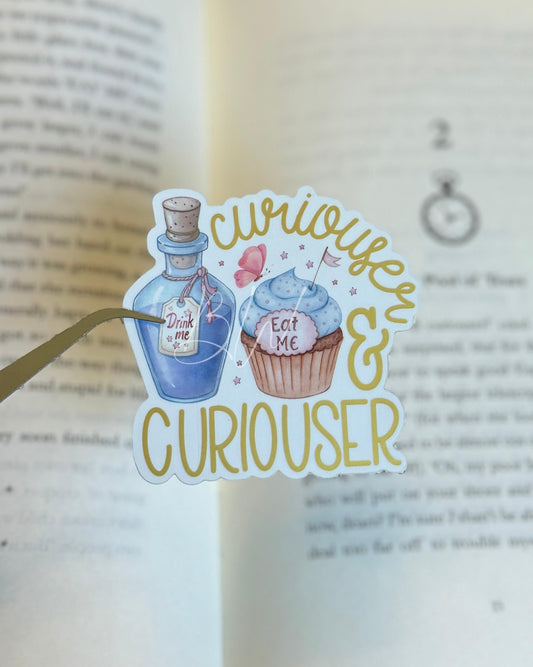 Curiouser Vinyl Sticker | Alice in Wonderland, Bookish Gift