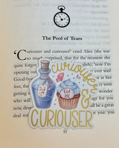 Curiouser Vinyl Sticker | Alice in Wonderland, Bookish Gift