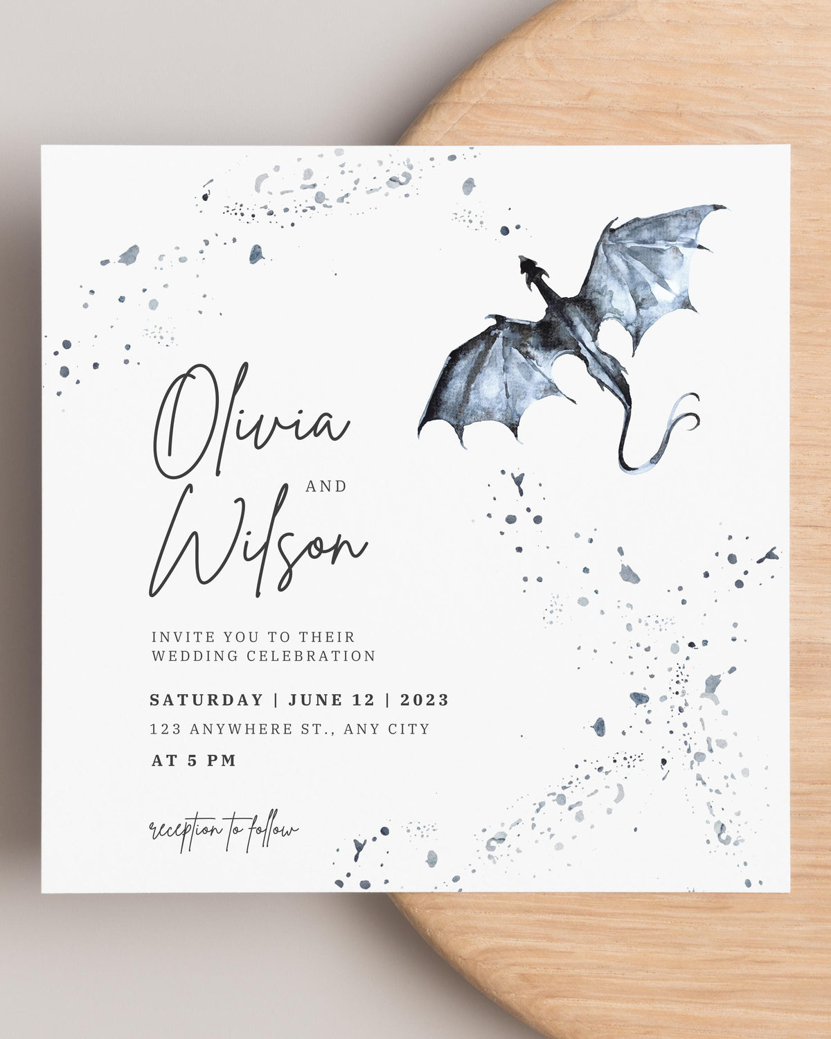 Watercolor Dragon Wedding Invitation | Fantasy Theme (Canva Template)