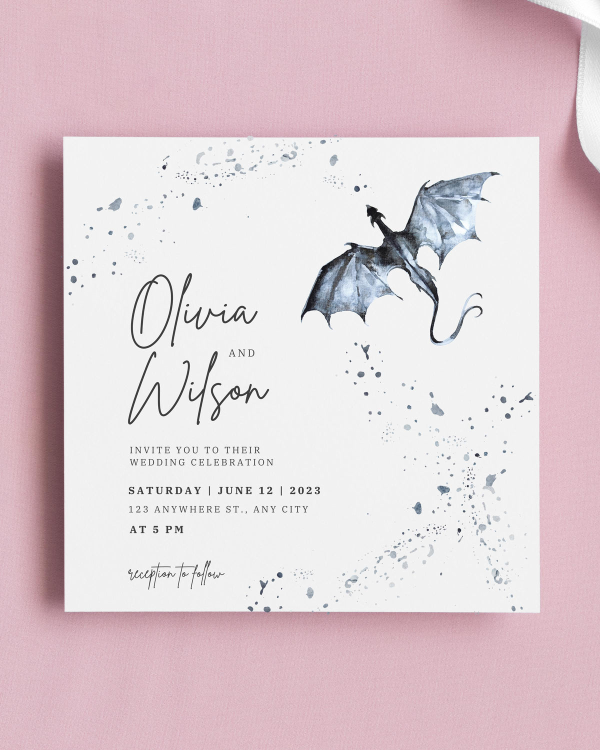Watercolor Dragon Wedding Invitation | Fantasy Theme (Canva Template)