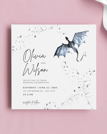 Watercolor Dragon Wedding Invitation | Fantasy Theme (Canva Template)