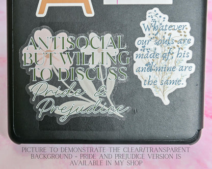 Antisocial But Willing to Discuss Wuthering Heights Sticker | Emily Bronte Bookish Sticker