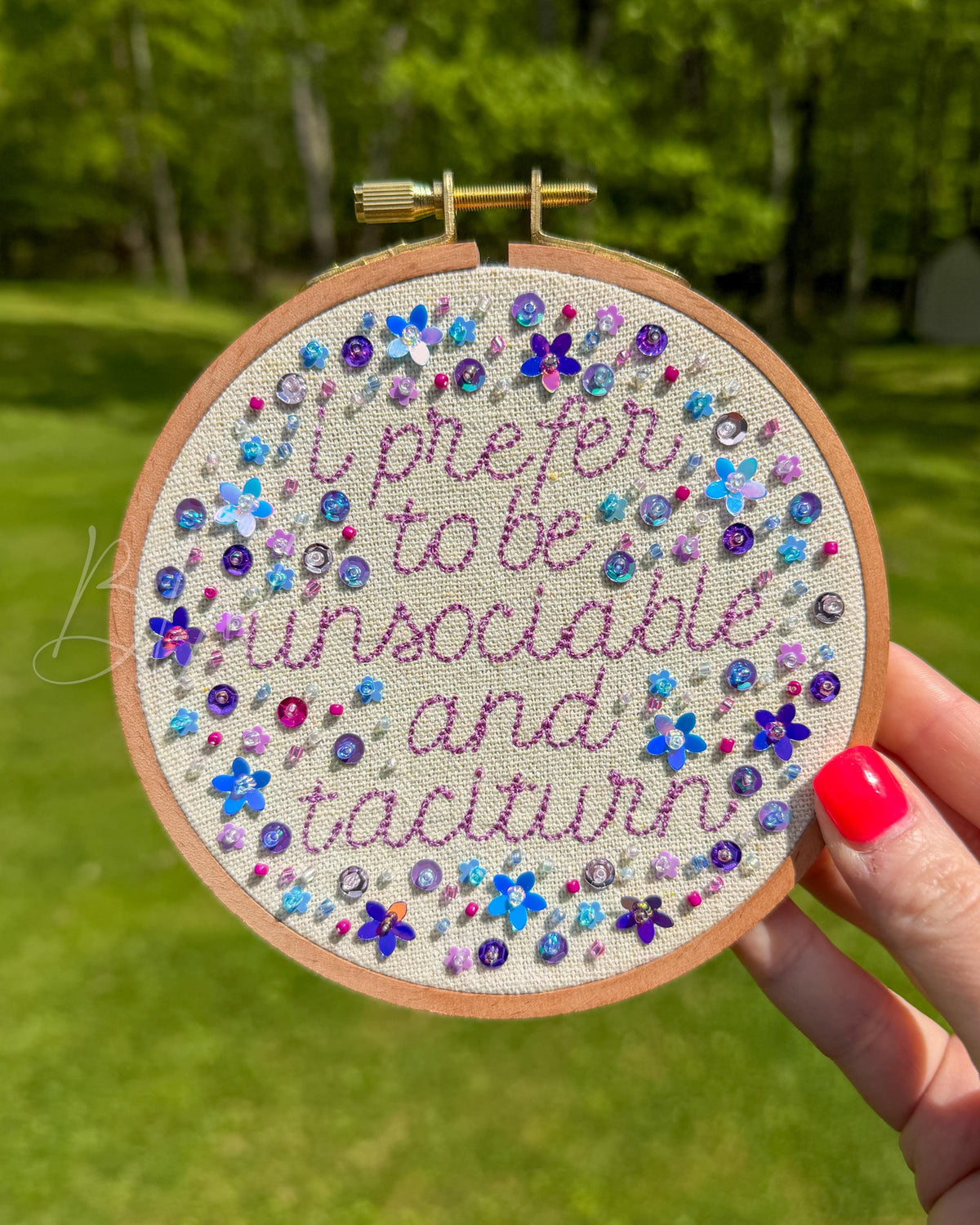 Pride and Prejudice Embroidery Wall Art | Beaded Literary Quote Decor