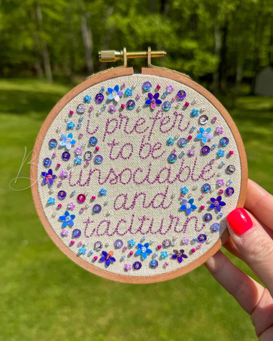 Pride and Prejudice Embroidery Wall Art | Beaded Literary Quote Decor