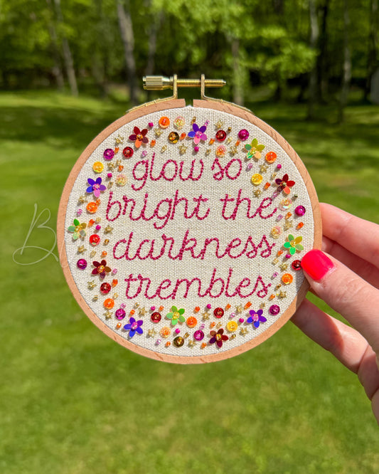 Glow So Bright The Darkness Trembles Licensed Embroidery Art | Beaded Spark of the Everflame Quote